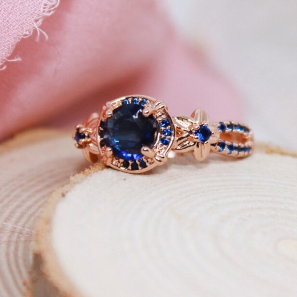 2Ct Round Cut Blue Sapphire Zircon Stone Halo Engagement Ring 18 K Gold Plated. - Picture 11 of 12